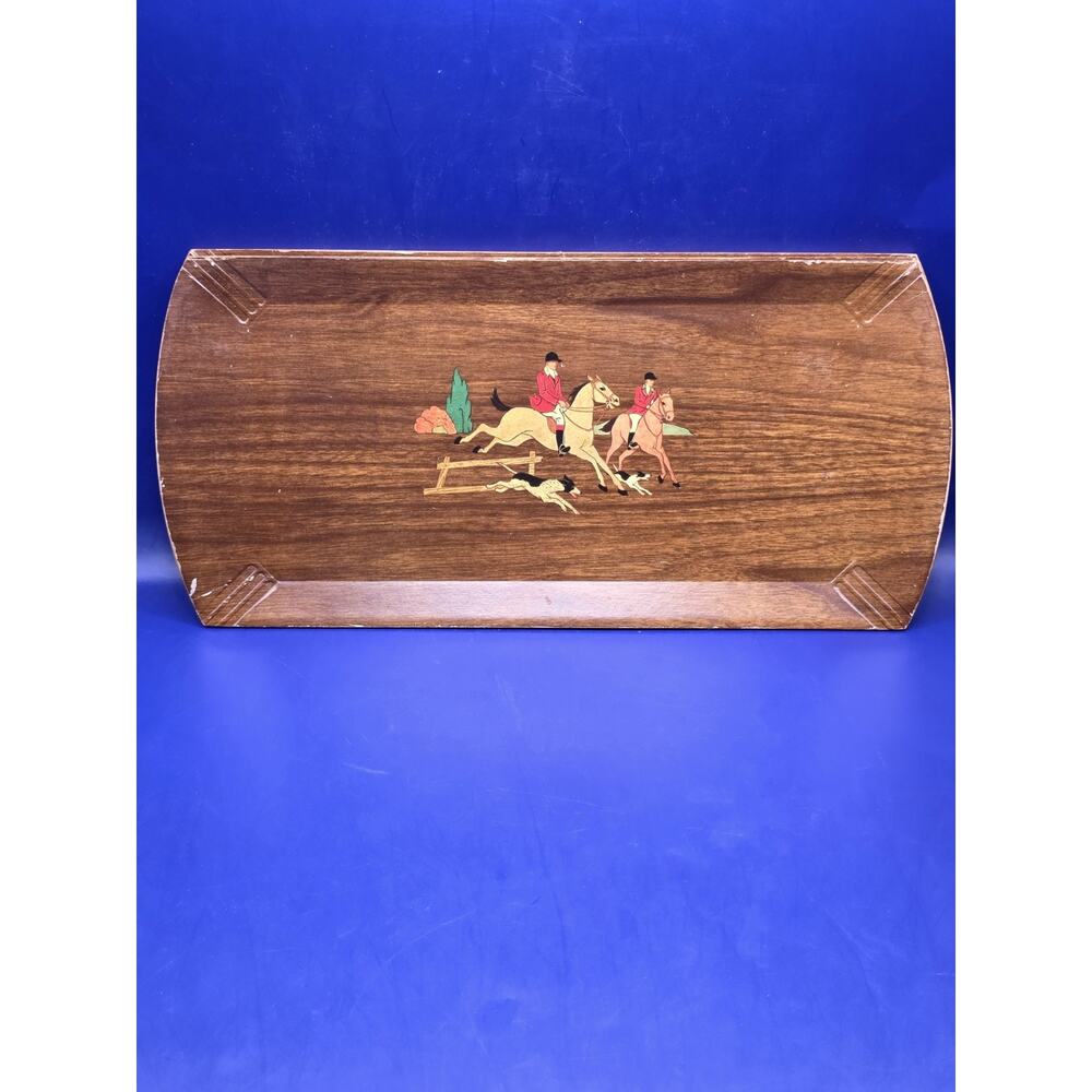 Wood Grain Tray Fox Hunt Design Medium Brown 11x7in Rectangle Hasko Chicago